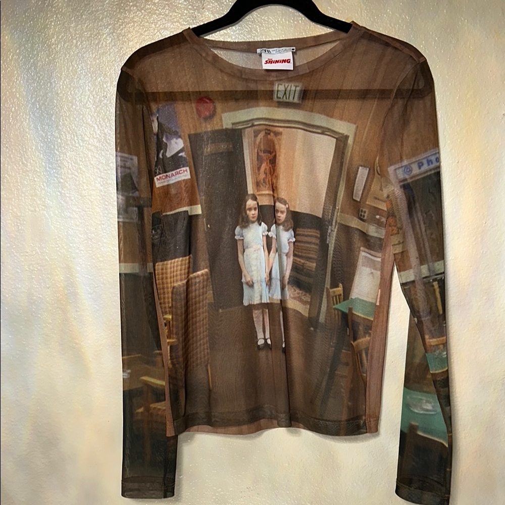 Zara Artistic Print Sheer Blouse